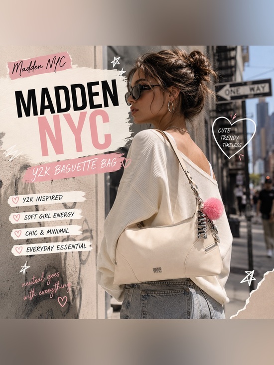 Madden Nyc Handbags - Madden NYC Cream Faux Leather Shoulder Bag Y2K Baguette Purse